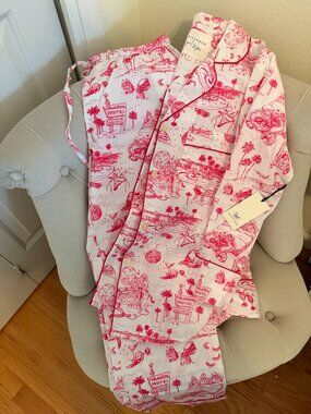 PF x Sean Taylor Long Sleep Set, Girl's Trip Toile in Pink Cloud